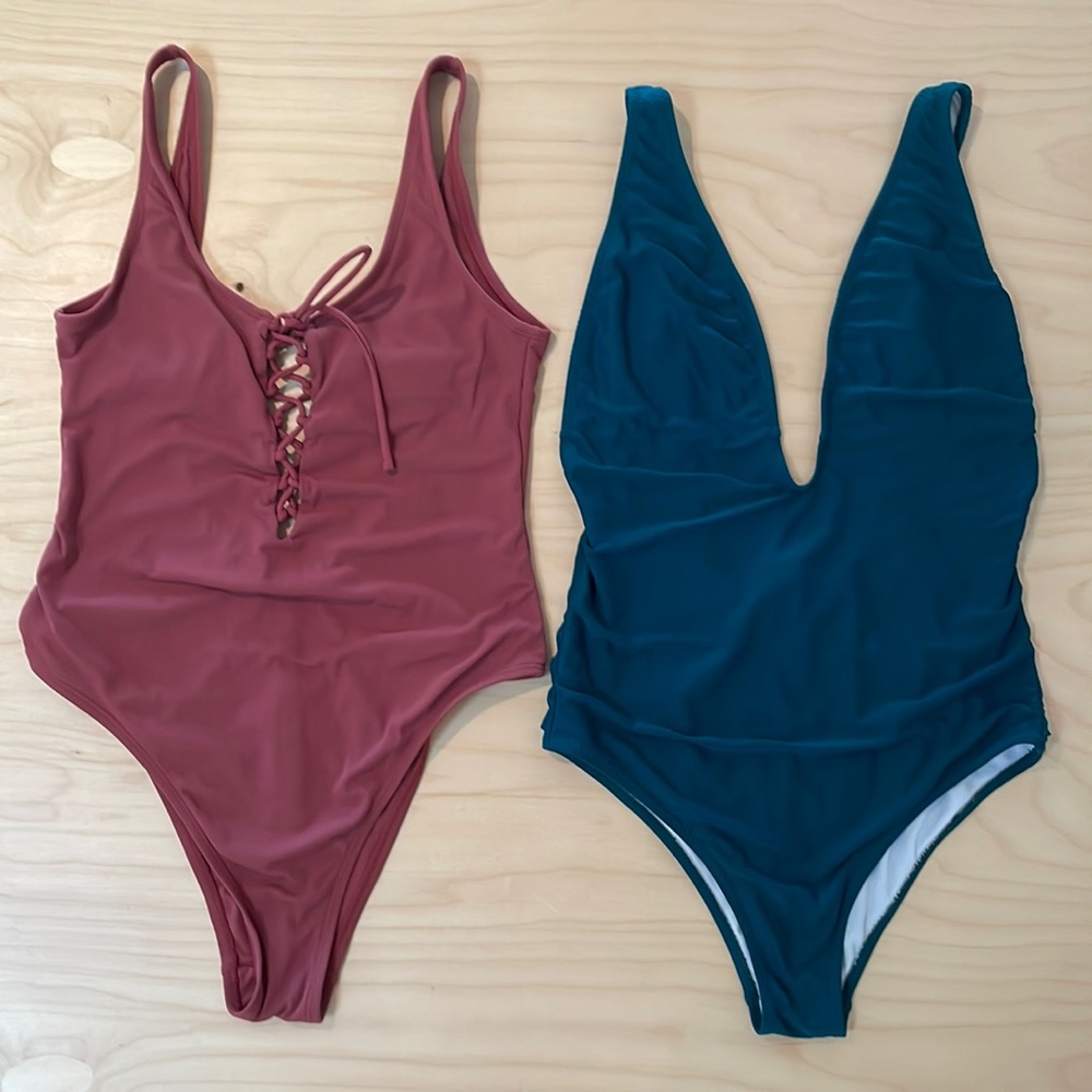 Lot of 2 jewel tone one piece swim suits